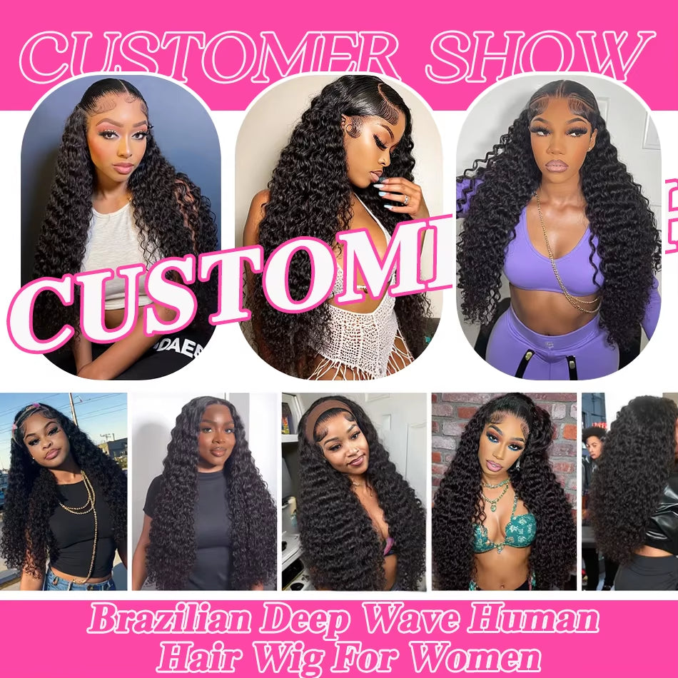 34 36Inch Hd 13X4 13X6 Curly Wigs Deep Wave Frontal Wig Brazilian Curly Human Hair Wig Loose Water Wave Wig for Women